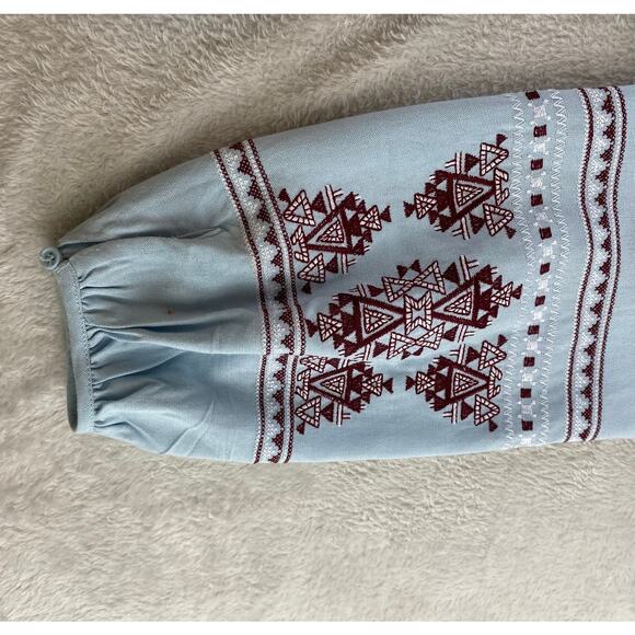 Blue Rain Boho Embroidered Mini Tunic Dress M Blue Southwestern Coastal Beach - Picture 8 of 12